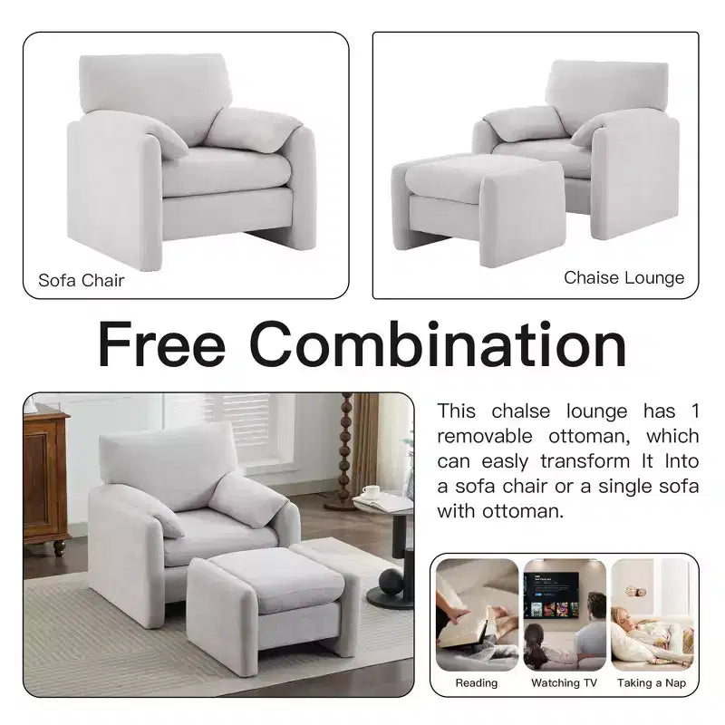 Fauteuil d'appoint HYLEORY Chenille 92,48 cm avec pouf, fauteuil de salon confortable et surdimensionné, fauteuil rembourré pour salon, chambre, bureau, appartement