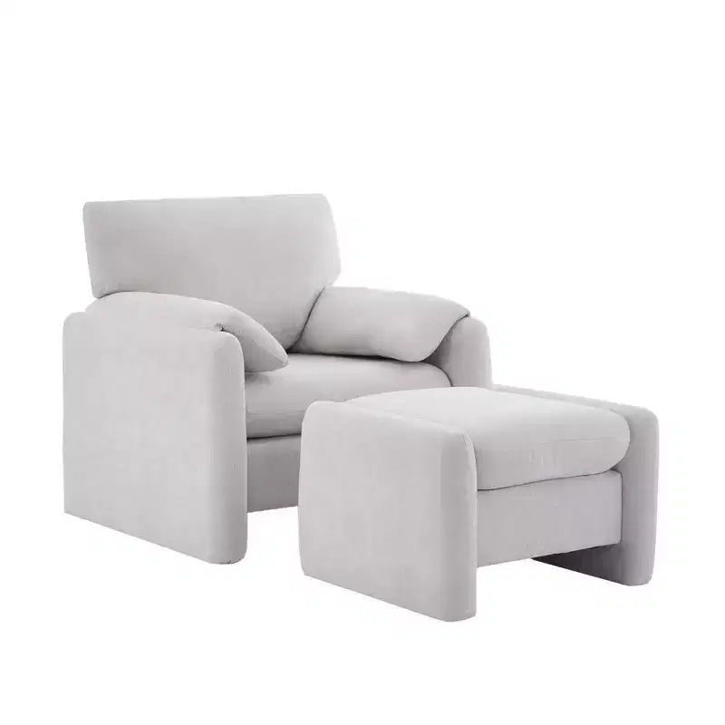 Fauteuil d'appoint HYLEORY Chenille 92,48 cm avec pouf, fauteuil de salon confortable et surdimensionné, fauteuil rembourré pour salon, chambre, bureau, appartement