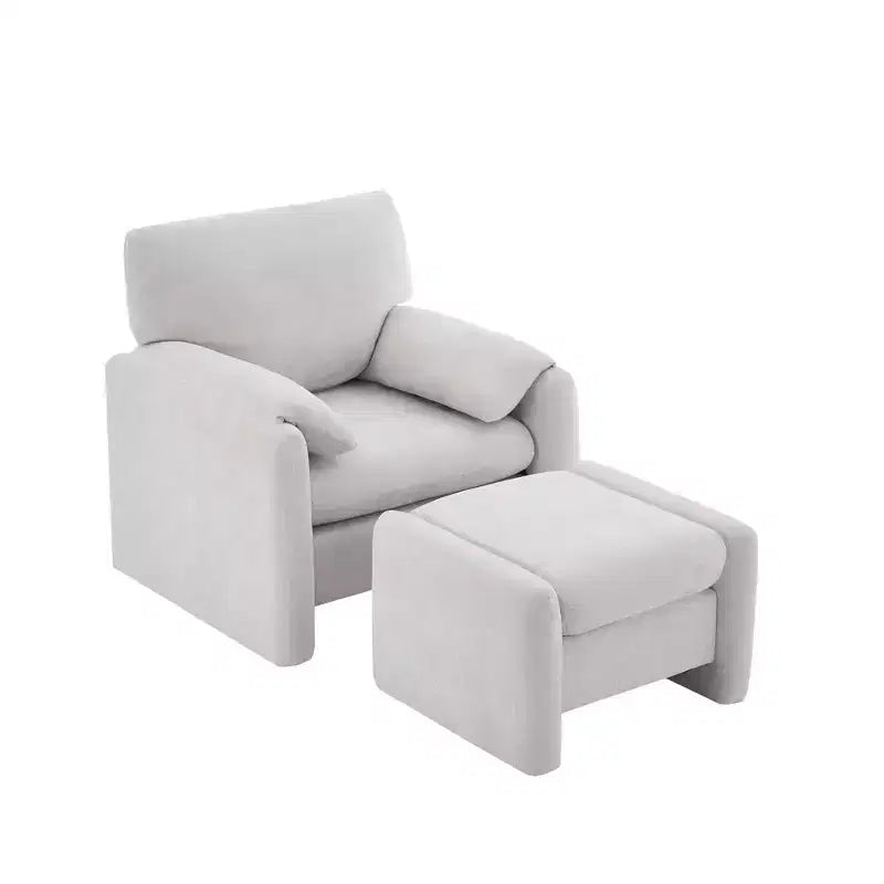 Fauteuil d'appoint HYLEORY Chenille 92,48 cm avec pouf, fauteuil de salon confortable et surdimensionné, fauteuil rembourré pour salon, chambre, bureau, appartement