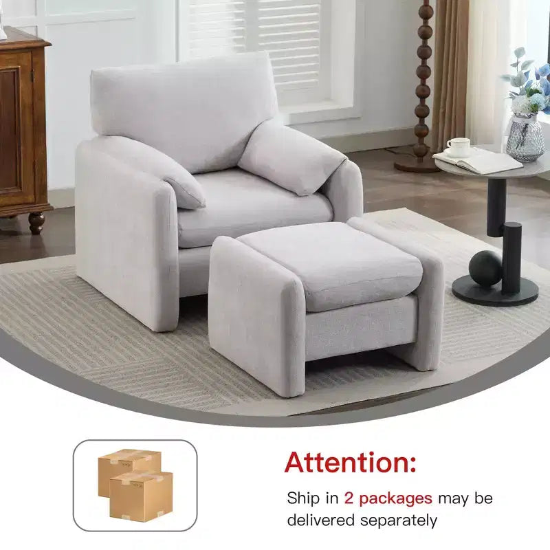Fauteuil d'appoint HYLEORY Chenille 92,48 cm avec pouf, fauteuil de salon confortable et surdimensionné, fauteuil rembourré pour salon, chambre, bureau, appartement
