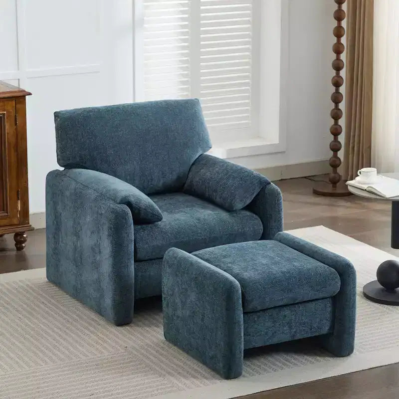 Fauteuil d'appoint HYLEORY Chenille 92,48 cm avec pouf, fauteuil de salon confortable et surdimensionné, fauteuil rembourré pour salon, chambre, bureau, appartement