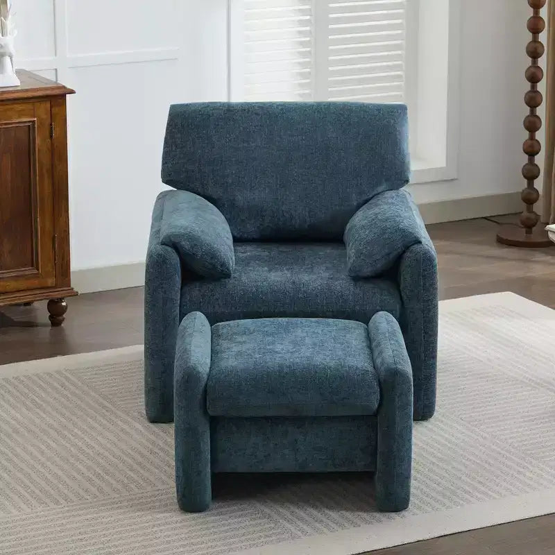 Fauteuil d'appoint HYLEORY Chenille 92,48 cm avec pouf, fauteuil de salon confortable et surdimensionné, fauteuil rembourré pour salon, chambre, bureau, appartement
