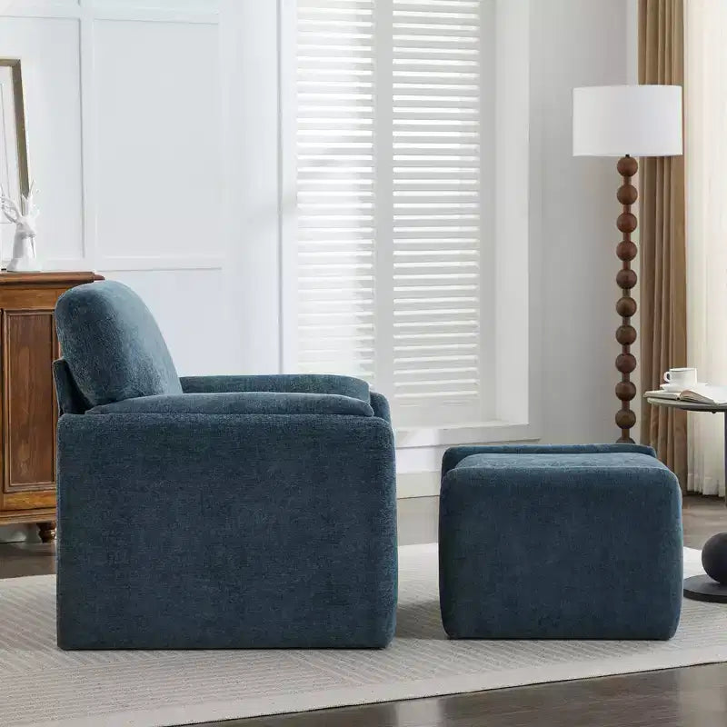 Fauteuil d'appoint HYLEORY Chenille 92,48 cm avec pouf, fauteuil de salon confortable et surdimensionné, fauteuil rembourré pour salon, chambre, bureau, appartement