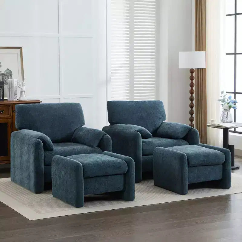 Fauteuil d'appoint HYLEORY Chenille 92,48 cm avec pouf, fauteuil de salon confortable et surdimensionné, fauteuil rembourré pour salon, chambre, bureau, appartement