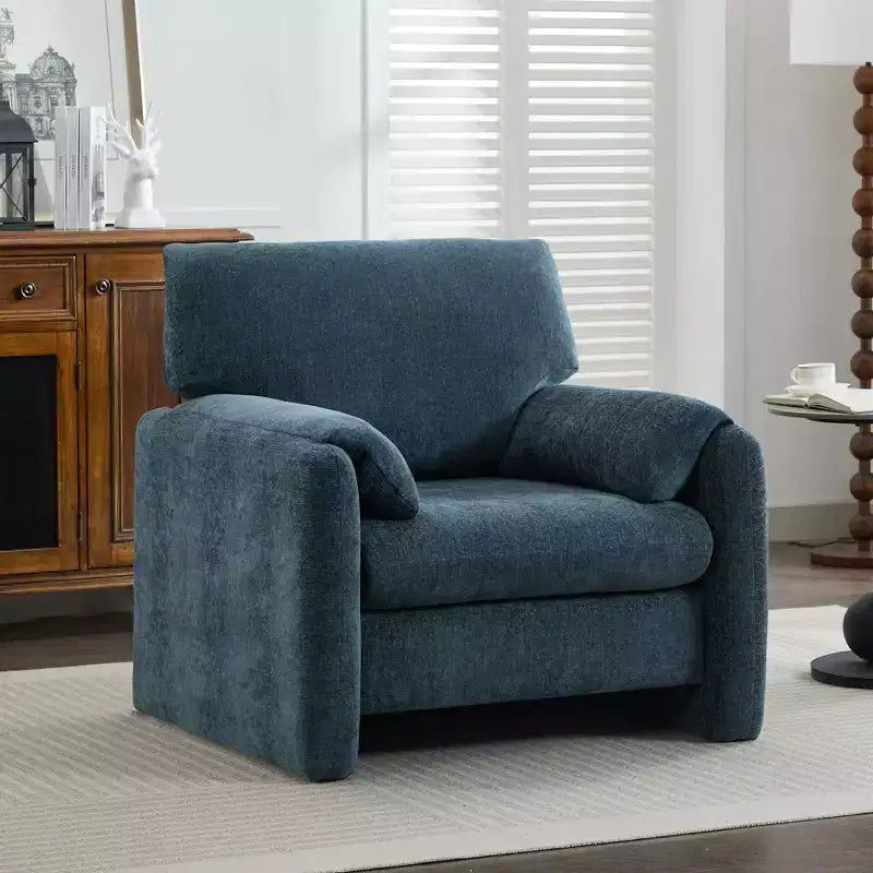 Fauteuil d'appoint HYLEORY Chenille 92,48 cm avec pouf, fauteuil de salon confortable et surdimensionné, fauteuil rembourré pour salon, chambre, bureau, appartement