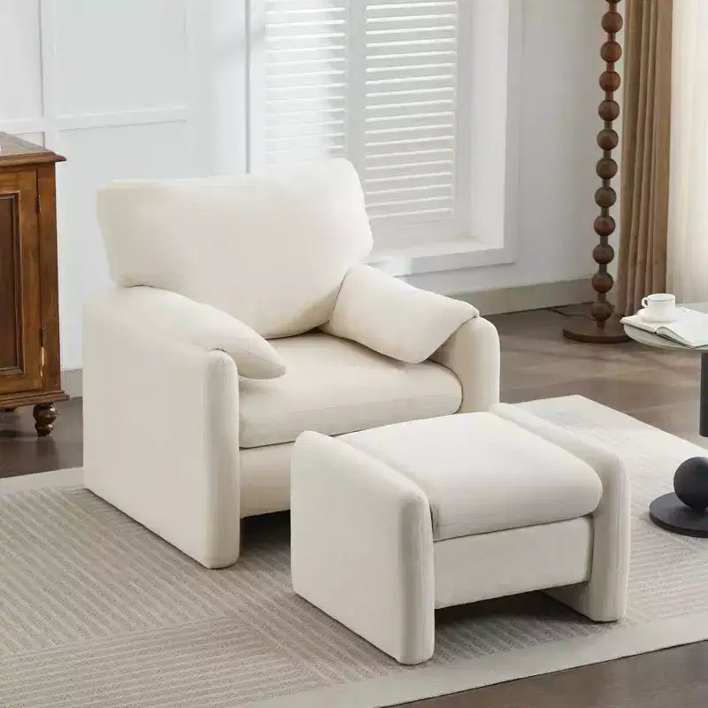 Fauteuil d'appoint HYLEORY Chenille 92,48 cm avec pouf, fauteuil de salon confortable et surdimensionné, fauteuil rembourré pour salon, chambre, bureau, appartement