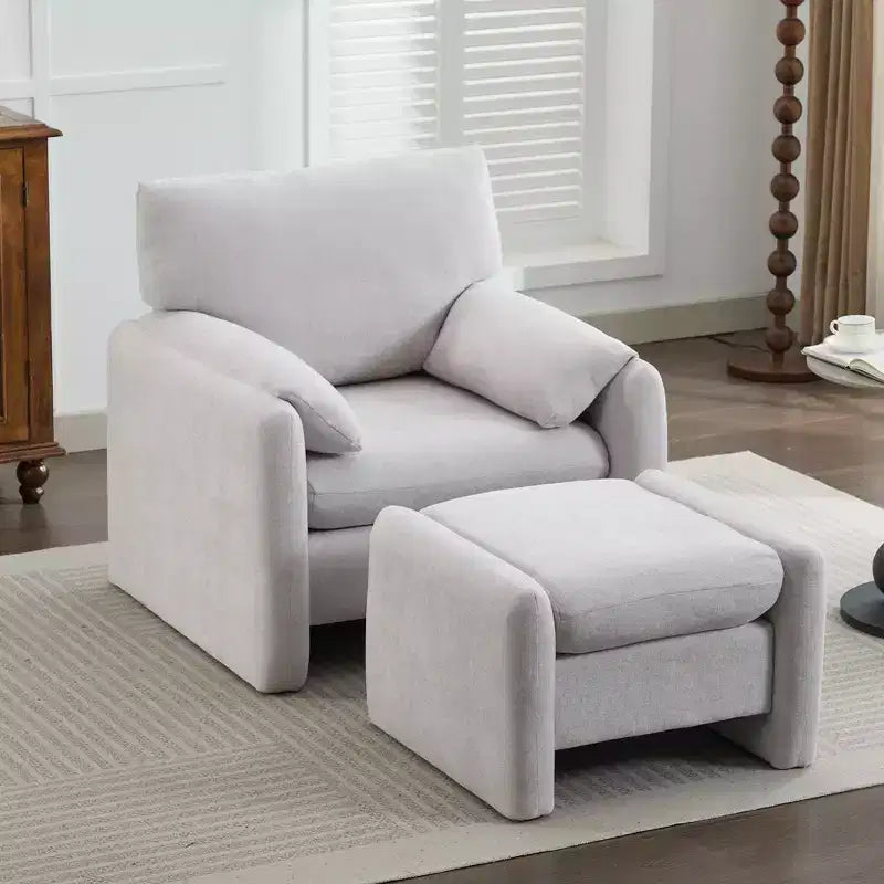 Fauteuil d'appoint HYLEORY Chenille 92,48 cm avec pouf, fauteuil de salon confortable et surdimensionné, fauteuil rembourré pour salon, chambre, bureau, appartement