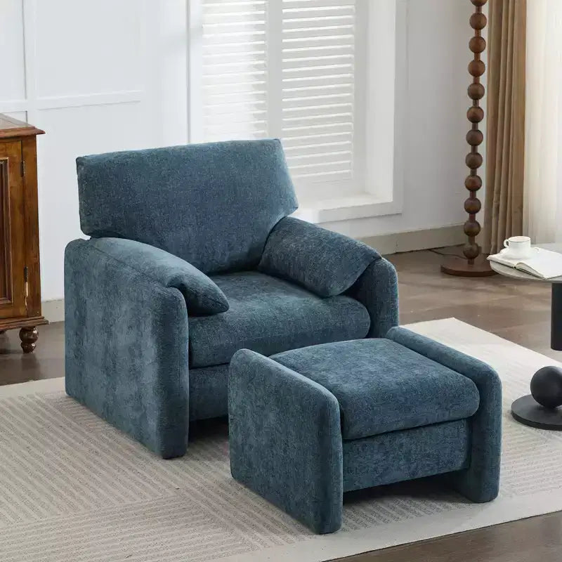 Fauteuil d'appoint HYLEORY Chenille 92,48 cm avec pouf, fauteuil de salon confortable et surdimensionné, fauteuil rembourré pour salon, chambre, bureau, appartement