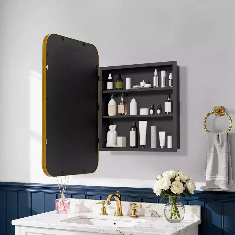 Dovelina Armoire de toilette murale, armoire à miroir, armoire à miroir murale multifonctionnelle avec portes magnétiques