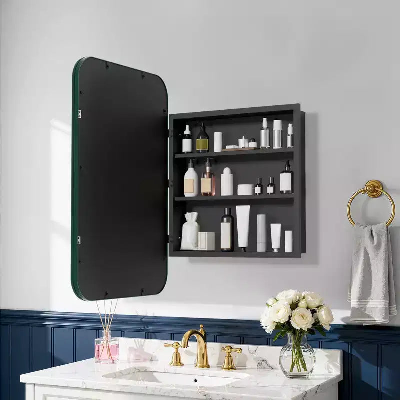Dovelina Armoire de toilette murale, armoire à miroir, armoire à miroir murale multifonctionnelle avec portes magnétiques