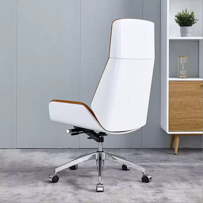 Tree City - Fauteuil de bureau de direction à dossier haut avec dossier en bois courbé de noyer et siège en similicuir, base pivotante et à roulettes