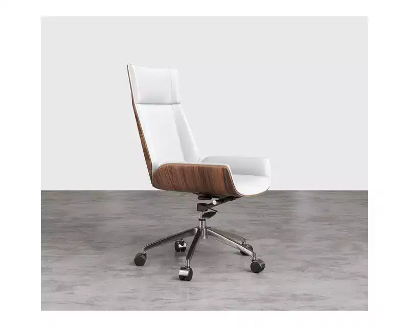Tree City - Fauteuil de bureau de direction à dossier haut avec dossier en bois courbé de noyer et siège en similicuir, base pivotante et à roulettes