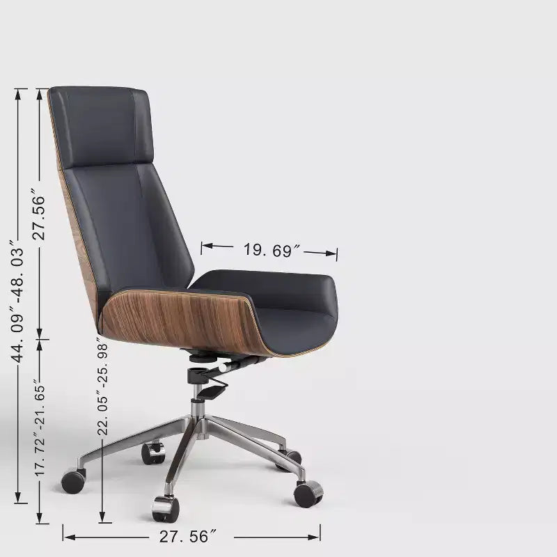 Tree City - Fauteuil de bureau de direction à dossier haut avec dossier en bois courbé de noyer et siège en similicuir, base pivotante et à roulettes
