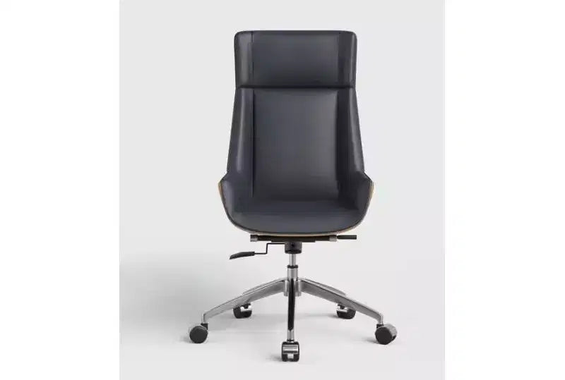 Tree City - Fauteuil de bureau de direction à dossier haut avec dossier en bois courbé de noyer et siège en similicuir, base pivotante et à roulettes