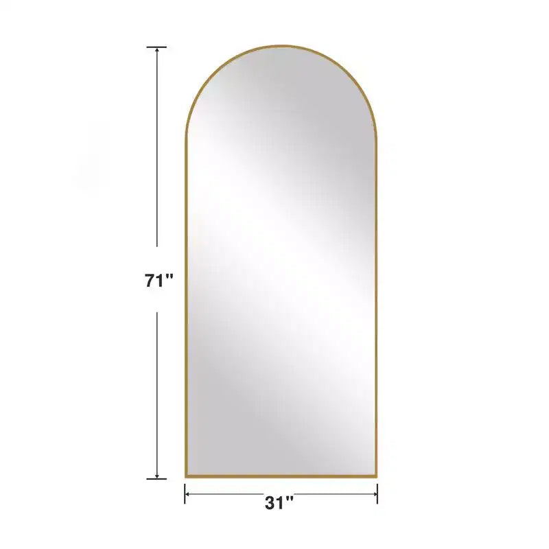 PexFix 31 po (L) x 71 po (H) Miroir arqué pleine longueur autoportant Miroir mural encadré en métal Grand miroir de sol doré