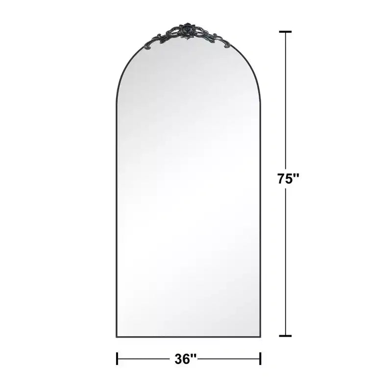 PexFix 31 po (L) x 71 po (H) Miroir arqué pleine longueur autoportant Miroir mural encadré en métal Grand miroir de sol doré