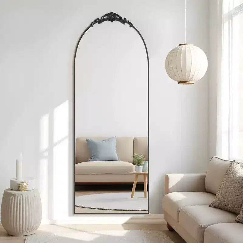PexFix 31 po (L) x 71 po (H) Miroir arqué pleine longueur autoportant Miroir mural encadré en métal Grand miroir de sol doré