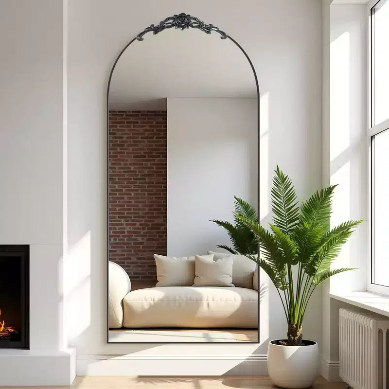 PexFix 31 po (L) x 71 po (H) Miroir arqué pleine longueur autoportant Miroir mural encadré en métal Grand miroir de sol doré