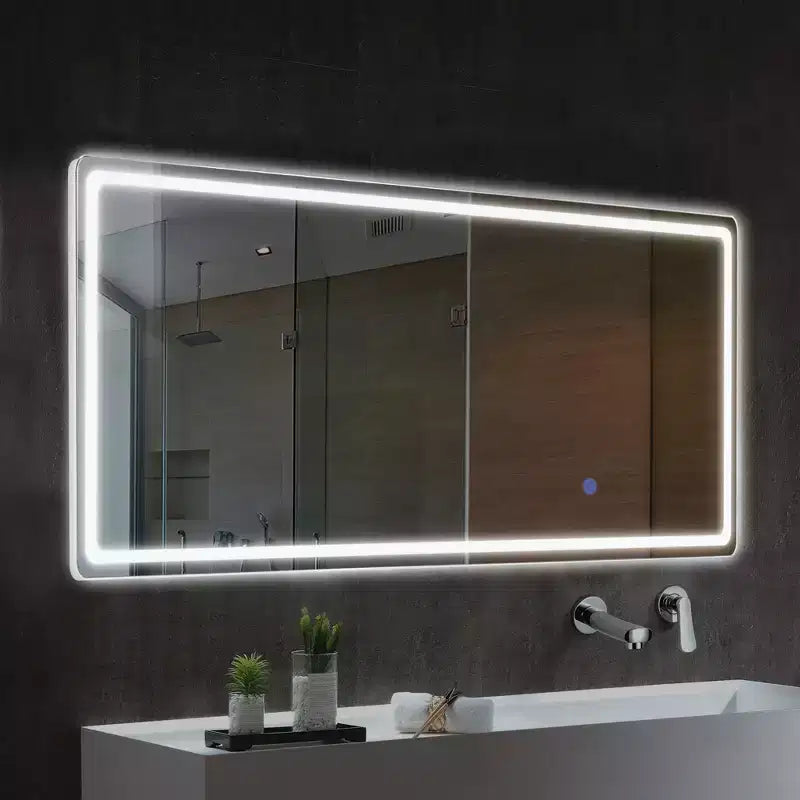 Miroir de courtoisie rectangulaire moderne PexFix de 20 po L x 63 po H pleine longueur à DEL avec lumières, en argent
