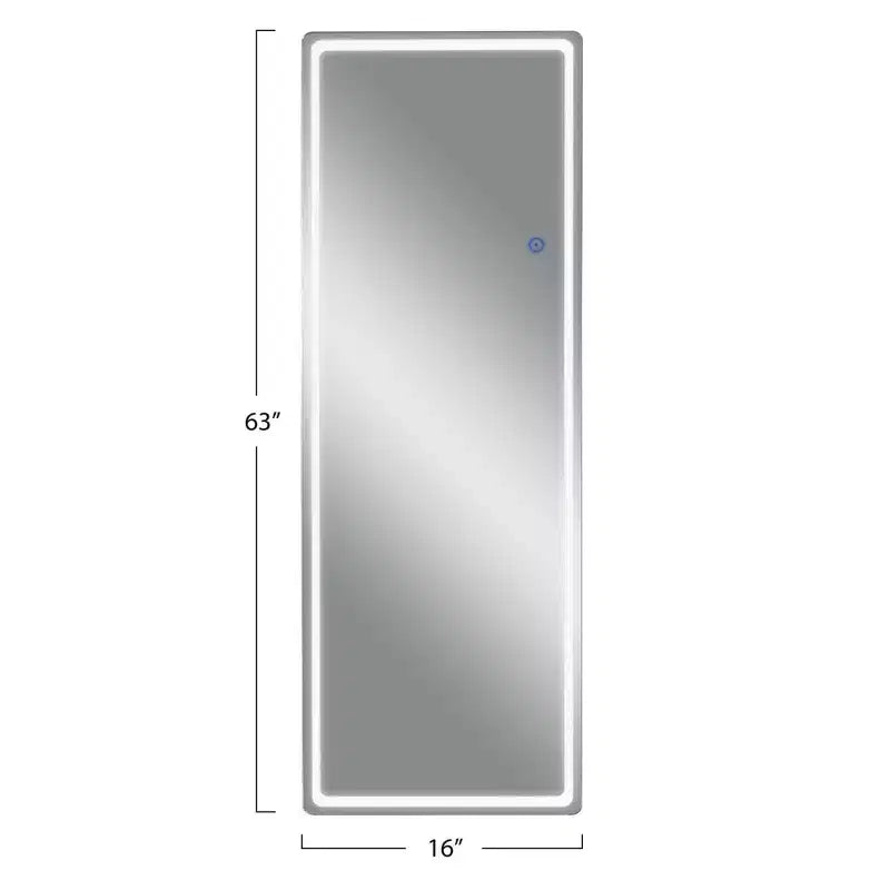 Miroir de courtoisie rectangulaire moderne PexFix de 20 po L x 63 po H pleine longueur à DEL avec lumières, en argent