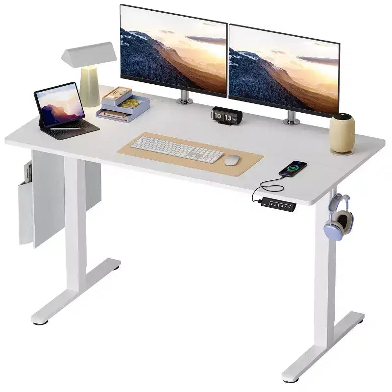 Bureau d'ordinateur électrique réglable en hauteur Bestier 55 avec port USB, bureau de télétravail simple avec crochets et sac latéral, poste de travail assis-debout