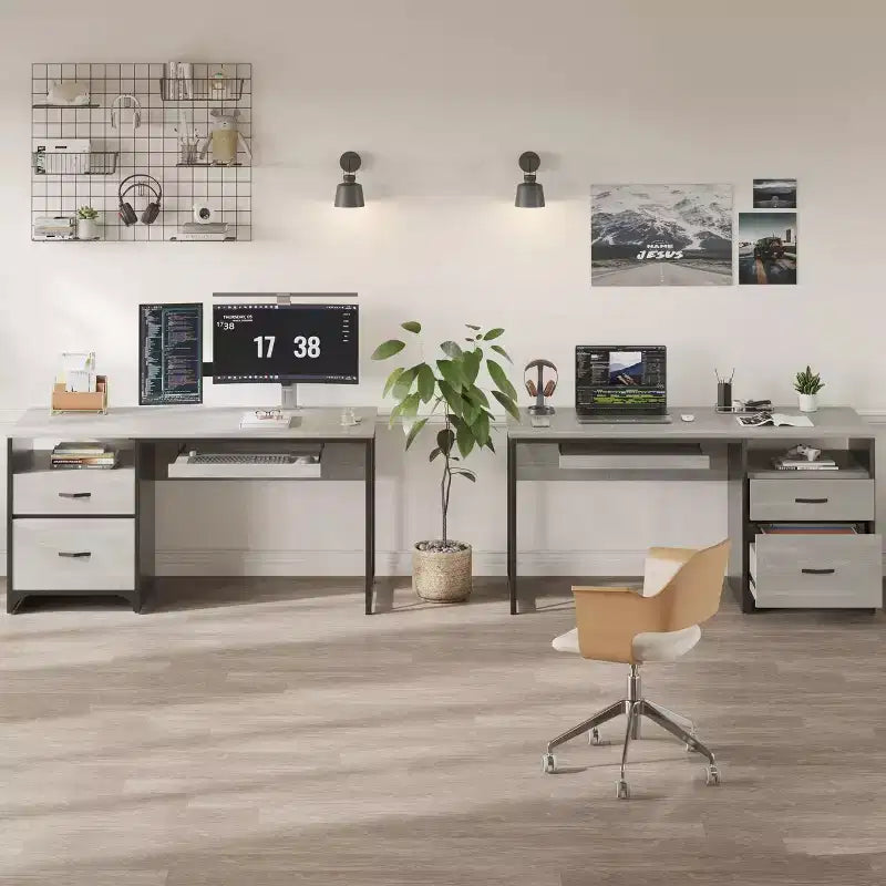 Bureau d'ordinateur Bestier 55'' avec tiroir pour clavier et tiroirs classeurs, bureau industriel avec rangement, bureau en bois pour professeur pour bureau à domicile