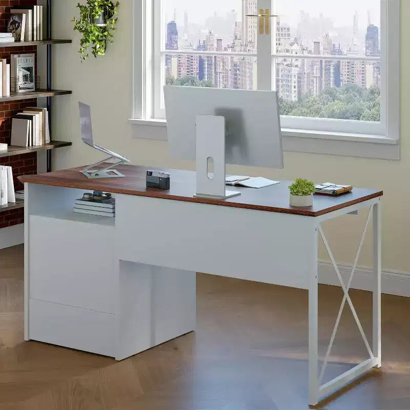 Bureau d'ordinateur Bestier 55'' avec tiroir pour clavier et tiroirs classeurs, bureau industriel avec rangement, bureau en bois pour professeur pour bureau à domicile