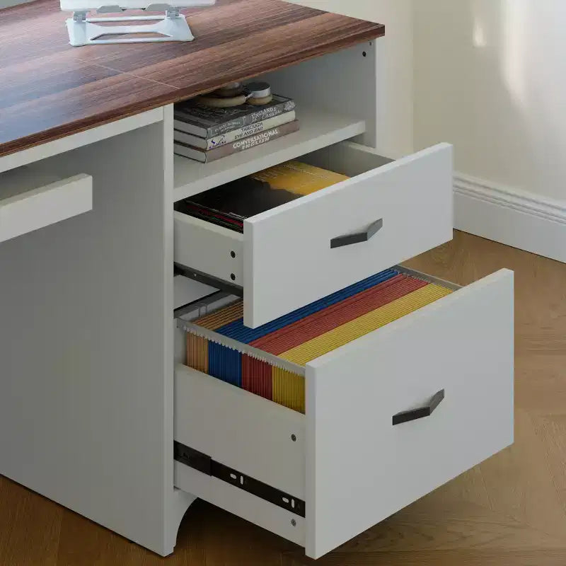 Bureau d'ordinateur Bestier 55'' avec tiroir pour clavier et tiroirs classeurs, bureau industriel avec rangement, bureau en bois pour professeur pour bureau à domicile