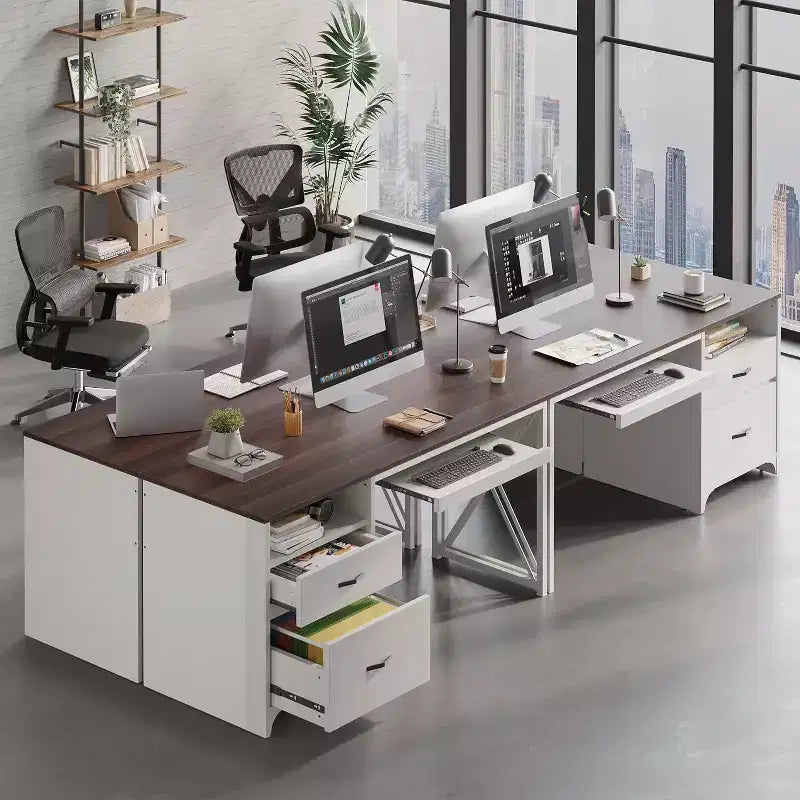 Bureau d'ordinateur Bestier 55'' avec tiroir pour clavier et tiroirs classeurs, bureau industriel avec rangement, bureau en bois pour professeur pour bureau à domicile