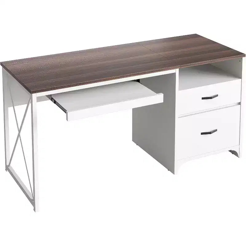 Bureau d'ordinateur Bestier 55'' avec tiroir pour clavier et tiroirs classeurs, bureau industriel avec rangement, bureau en bois pour professeur pour bureau à domicile