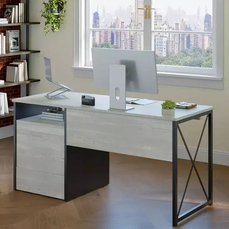 Bureau d'ordinateur Bestier 55'' avec tiroir pour clavier et tiroirs classeurs, bureau industriel avec rangement, bureau en bois pour professeur pour bureau à domicile