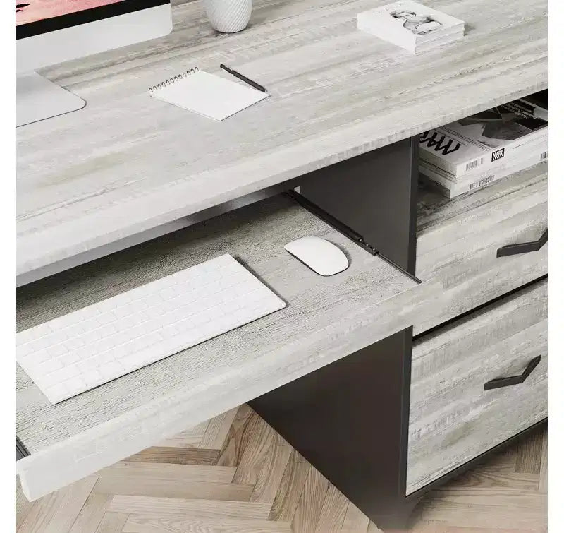 Bureau d'ordinateur Bestier 55'' avec tiroir pour clavier et tiroirs classeurs, bureau industriel avec rangement, bureau en bois pour professeur pour bureau à domicile
