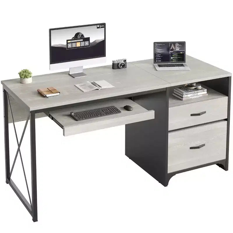 Bureau d'ordinateur Bestier 55'' avec tiroir pour clavier et tiroirs classeurs, bureau industriel avec rangement, bureau en bois pour professeur pour bureau à domicile
