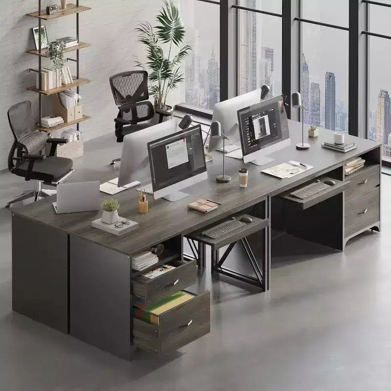 Bureau d'ordinateur Bestier 55'' avec tiroir pour clavier et tiroirs classeurs, bureau industriel avec rangement, bureau en bois pour professeur pour bureau à domicile