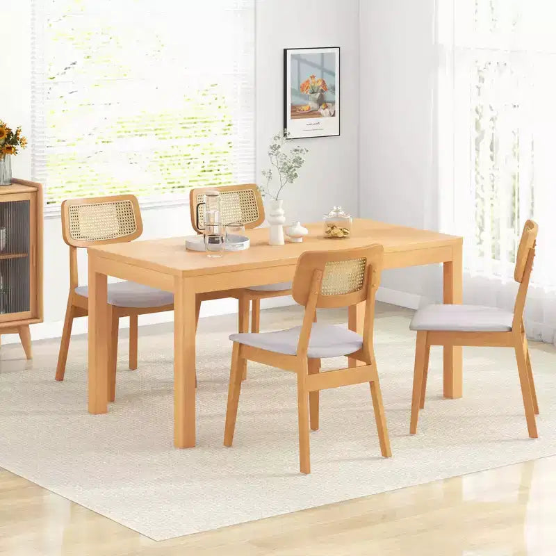 Costway Lot de 2/4 chaises de salle à manger en bois de rotin avec dossier en cannage, cadre en bois d'hévéa et assise rembourrée