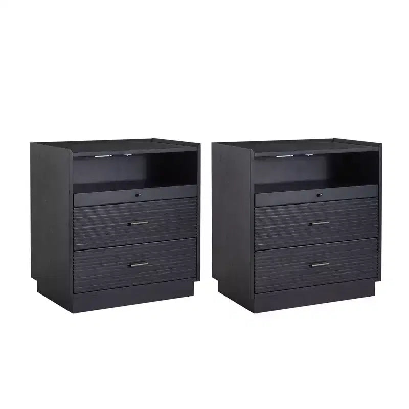 Alcide end table with USB and LED Light Set of 2| ART OF LIVING DESIGNS-BLACK