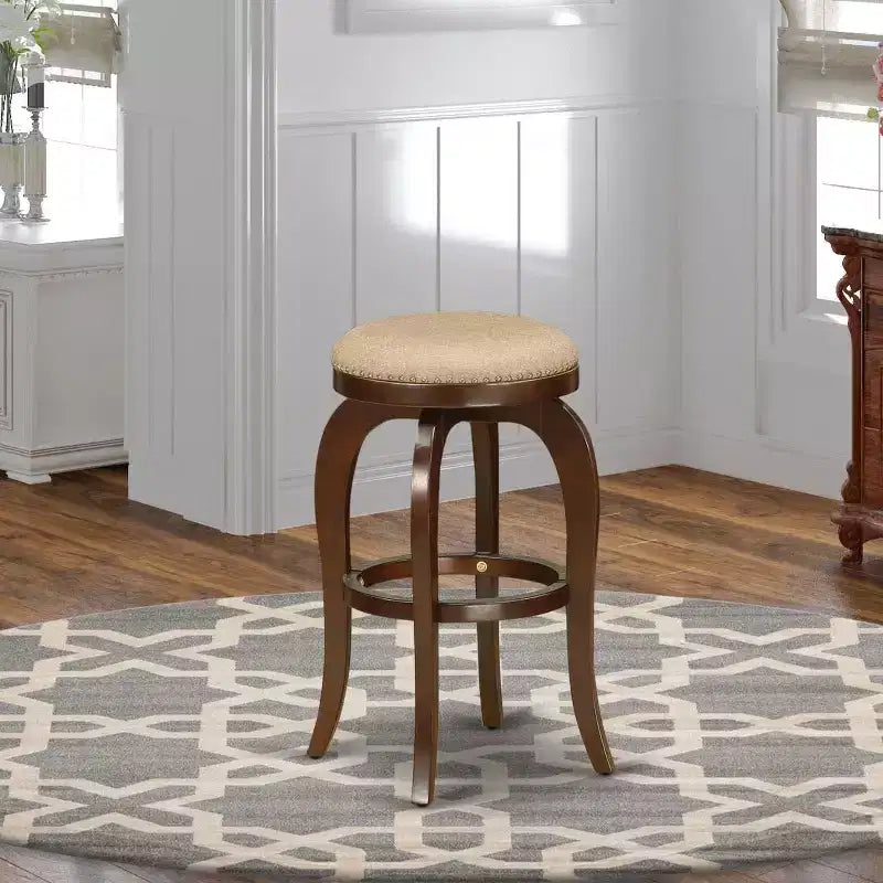 HomeStock Tabouret de bar de comptoir rond sans dossier en bois, 76 cm de hauteur, finition marron, avec revêtement en similicuir