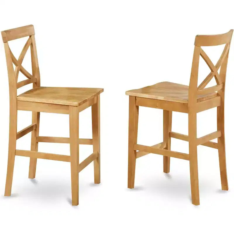 HomeStock Tabouret de bar en bois, mi-dossier, 61 cm de hauteur, finition beige, forme rectangulaire, non rembourré
