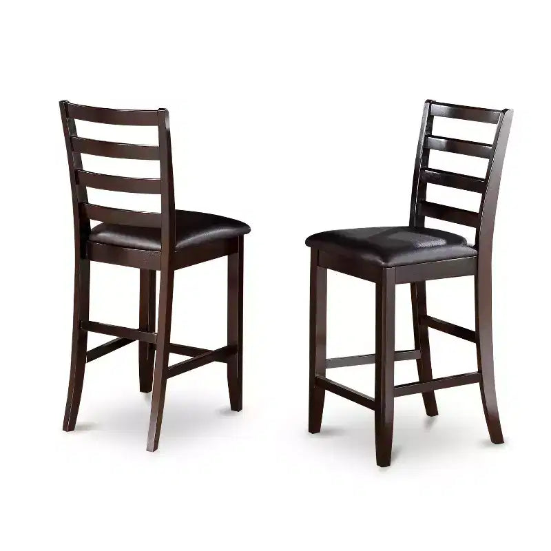 HomeStock Tabouret de bar de comptoir en bois, hauteur 61 cm, finition marron, dossier mi-hauteur, forme rectangulaire, avec revêtement en similicuir
