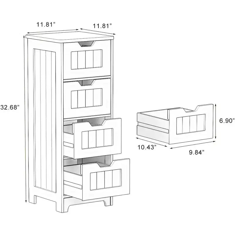 Meuble de rangement pour linge AndMakers, 30 cm L x 30 cm P x 83 cm H, en bois blanc, avec 4 tiroirs