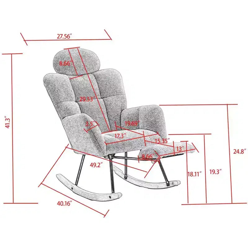 Fauteuil à bascule et planeur rembourré en tissu Teddy, fauteuil d'appoint moderne du milieu du siècle avec dossier haut et oreillers - ModernLuxe