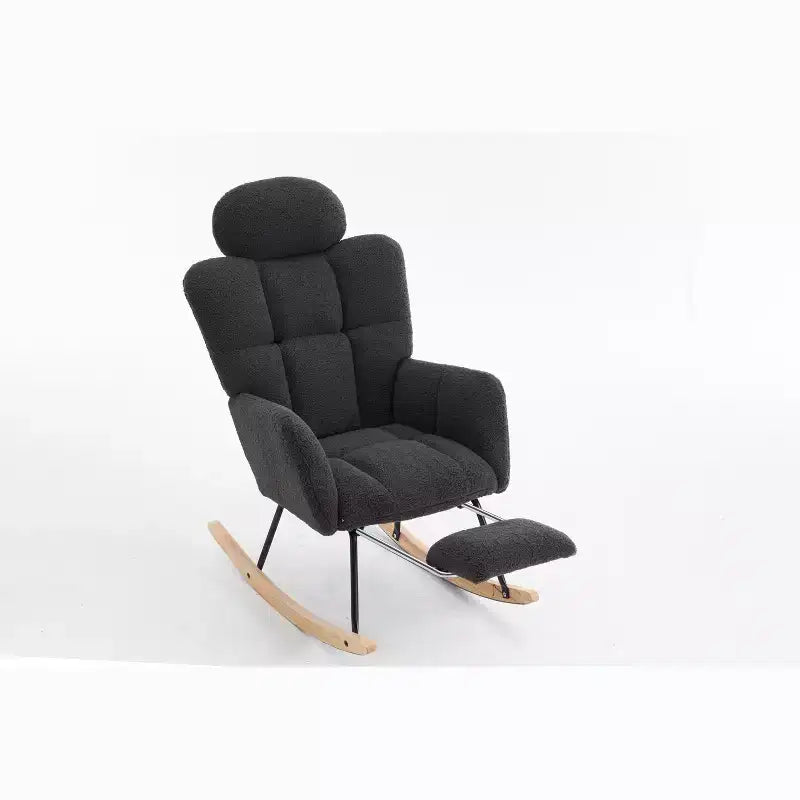 Fauteuil à bascule et planeur rembourré en tissu Teddy, fauteuil d'appoint moderne du milieu du siècle avec dossier haut et oreillers - ModernLuxe
