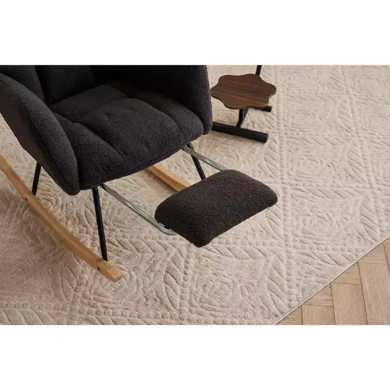 Fauteuil à bascule et planeur rembourré en tissu Teddy, fauteuil d'appoint moderne du milieu du siècle avec dossier haut et oreillers - ModernLuxe
