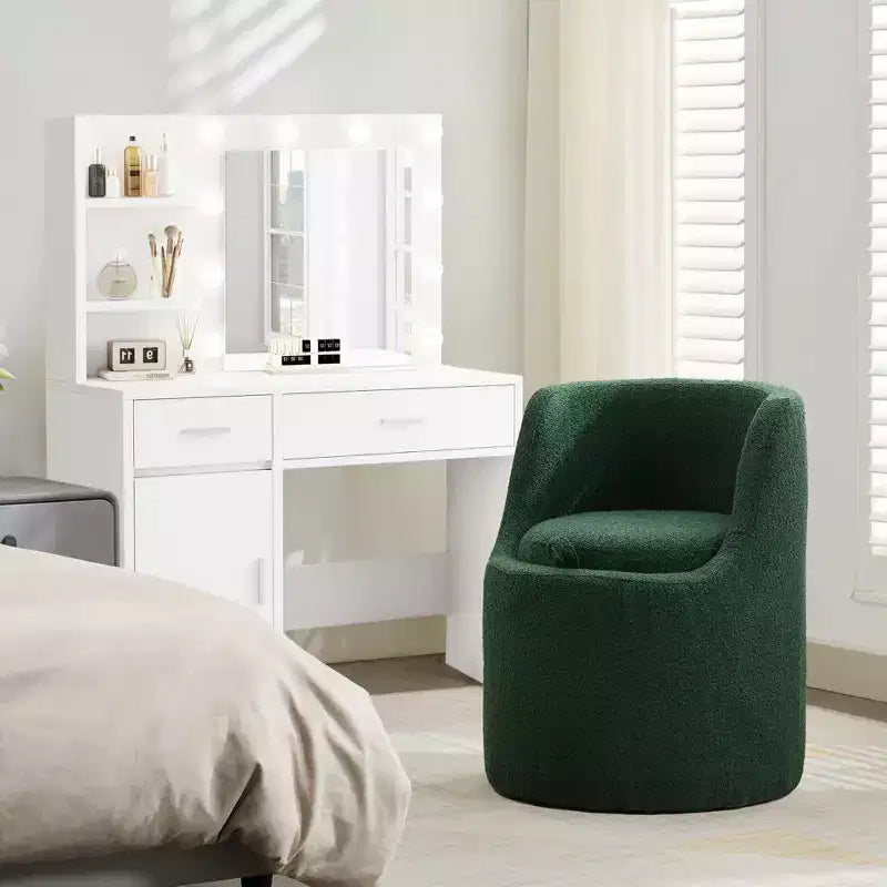 HYLEORY Pouf de maquillage avec rangement, tabouret de vanité rembourré avec dossier pliable, repose-pieds cylindrique moderne pour salon et chambre à coucher