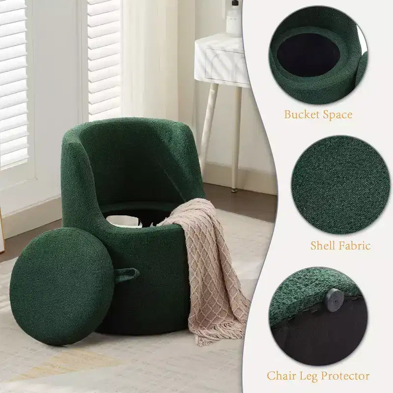 HYLEORY Pouf de maquillage avec rangement, tabouret de vanité rembourré avec dossier pliable, repose-pieds cylindrique moderne pour salon et chambre à coucher