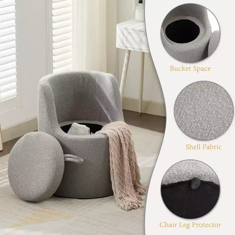 HYLEORY Pouf de maquillage avec rangement, tabouret de vanité rembourré avec dossier pliable, repose-pieds cylindrique moderne pour salon et chambre à coucher
