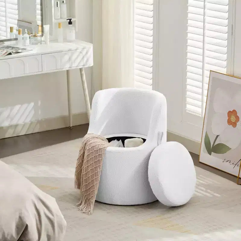 HYLEORY Pouf de maquillage avec rangement, tabouret de vanité rembourré avec dossier pliable, repose-pieds cylindrique moderne pour salon et chambre à coucher