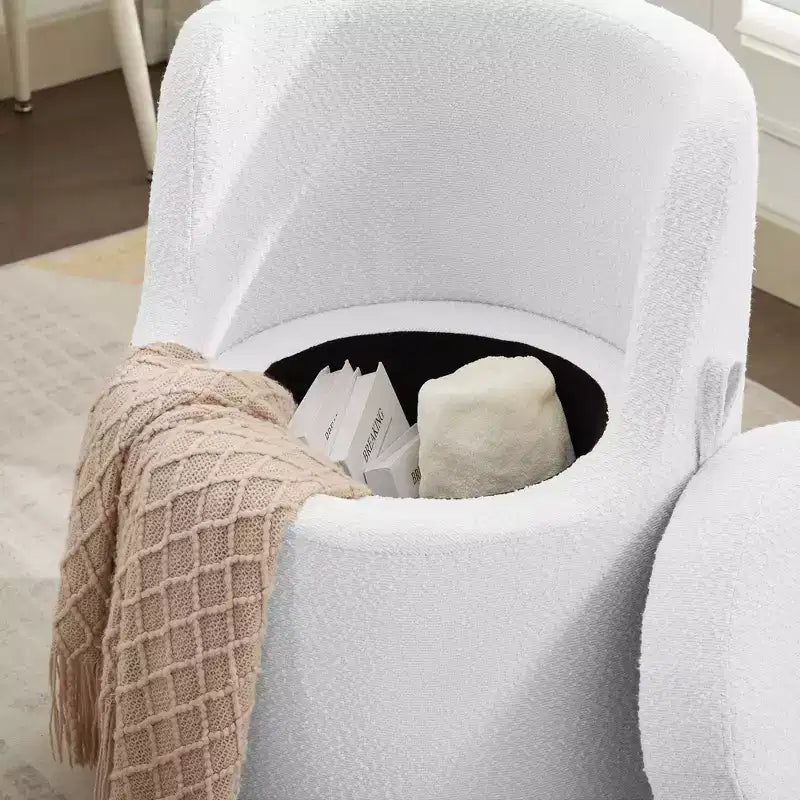 HYLEORY Pouf de maquillage avec rangement, tabouret de vanité rembourré avec dossier pliable, repose-pieds cylindrique moderne pour salon et chambre à coucher