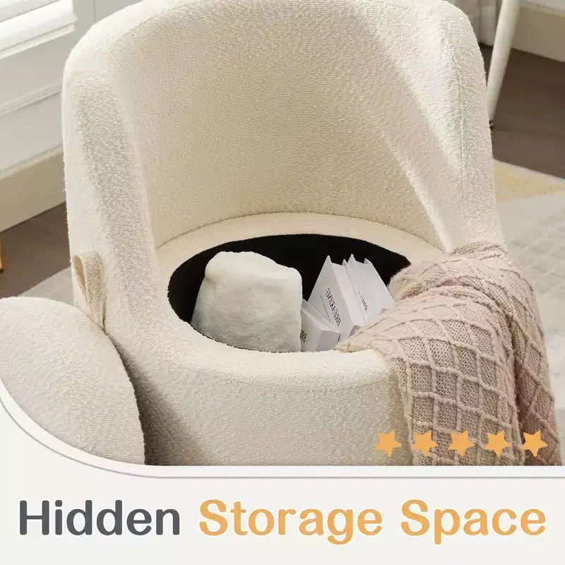 HYLEORY Pouf de maquillage avec rangement, tabouret de vanité rembourré avec dossier pliable, repose-pieds cylindrique moderne pour salon et chambre à coucher