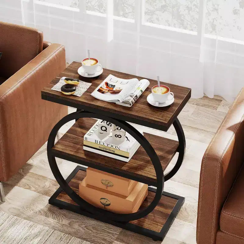 Ensemble de 2 tables d'appoint Lantine, tables de chevet avec 3 étagères